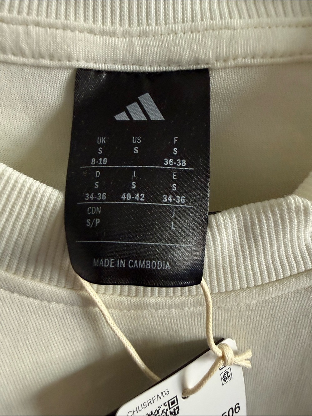 Adidas Cream Women's Crewneck Sweatshirt with Black Stripe Accents - Picture 3 of 7